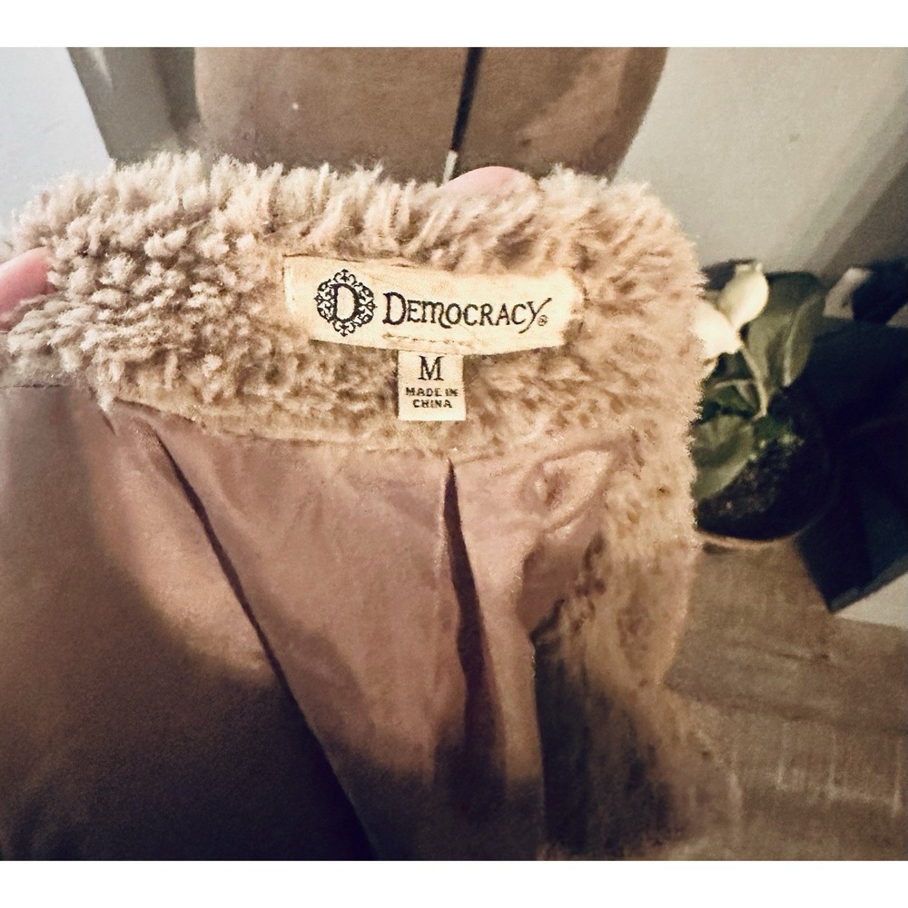 Democracy Womens Tan Beige Faux Fur Teddy Coat Open Front Jacket Medium M - Picture 4 of 4